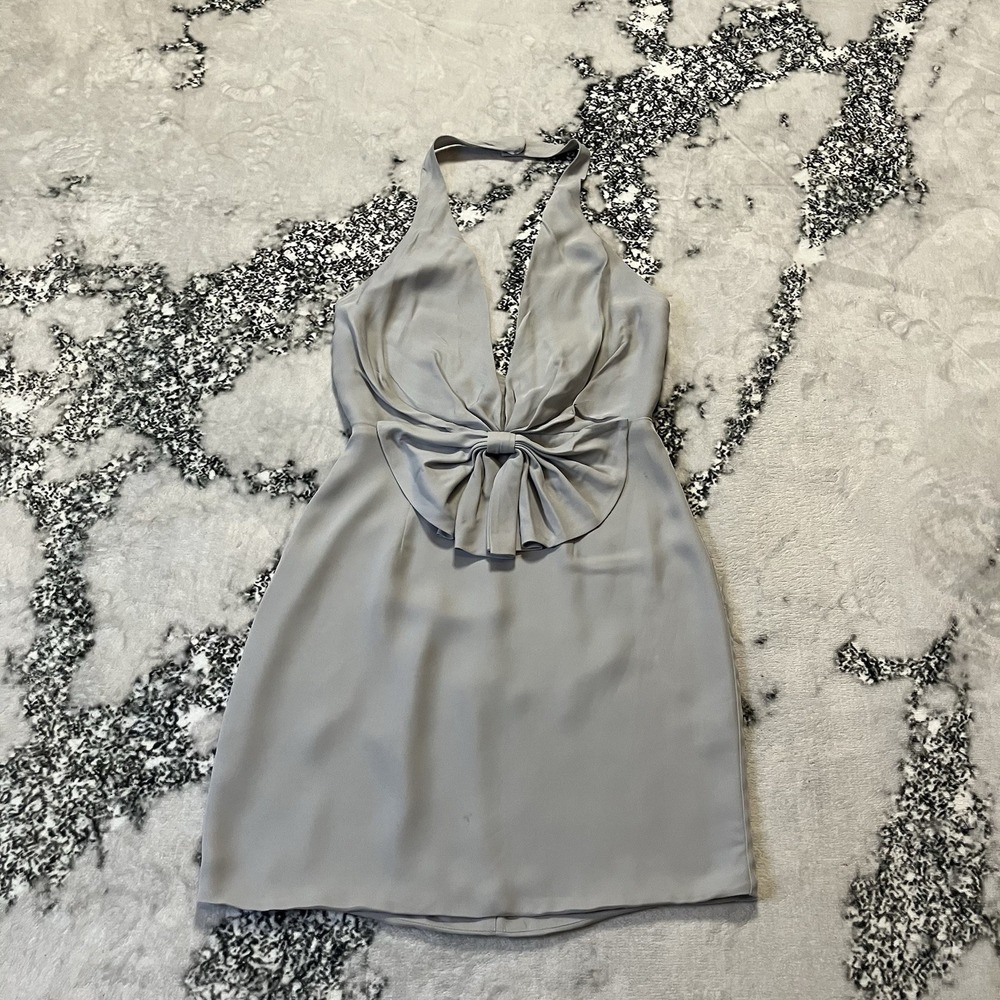 Olcay Gulsen Dress Womens Size Small Silver Halter Neck Bow Front Mini Homecomin